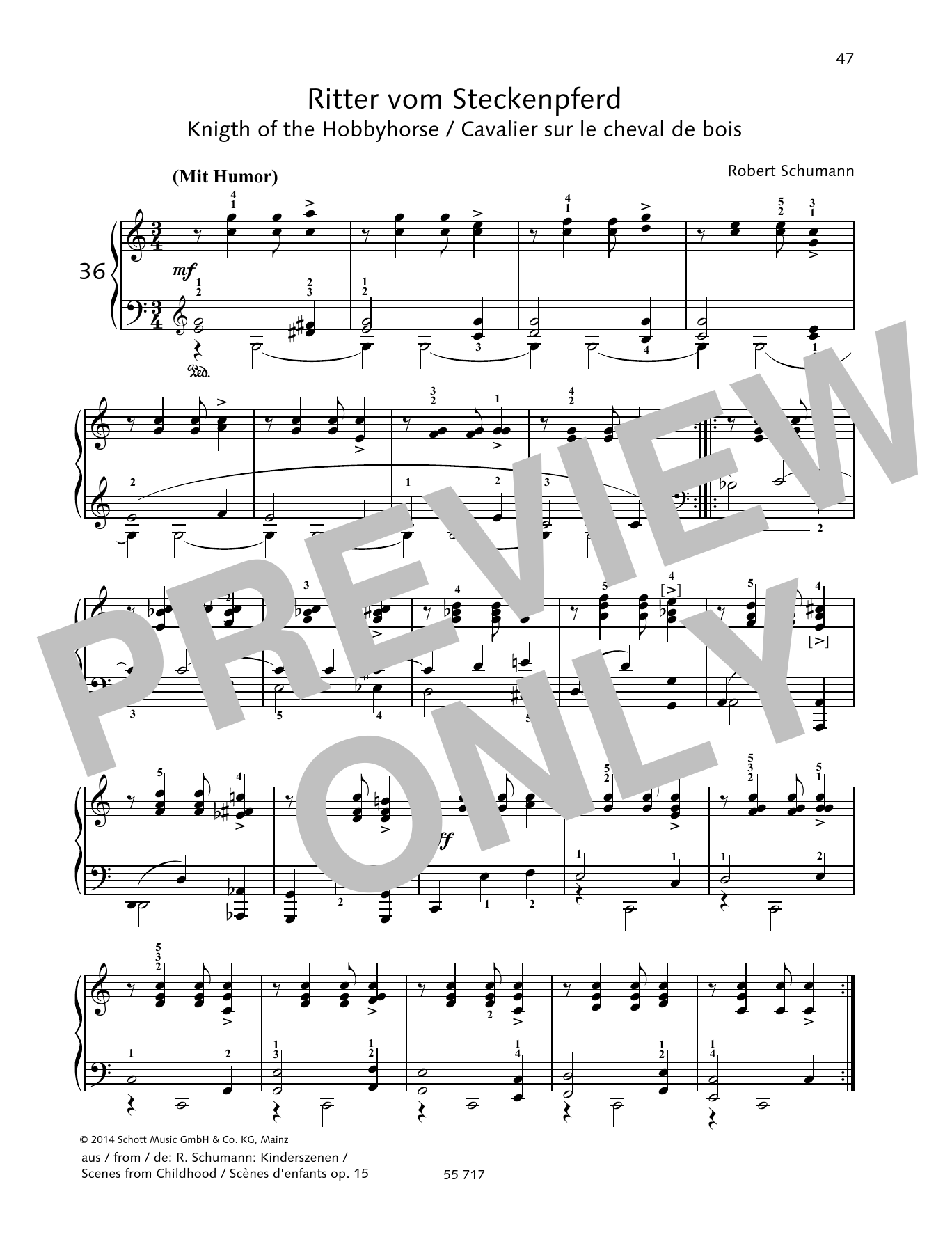 Robert Schumann Knight of the Hobbyhorse sheet music notes and chords arranged for Piano Solo