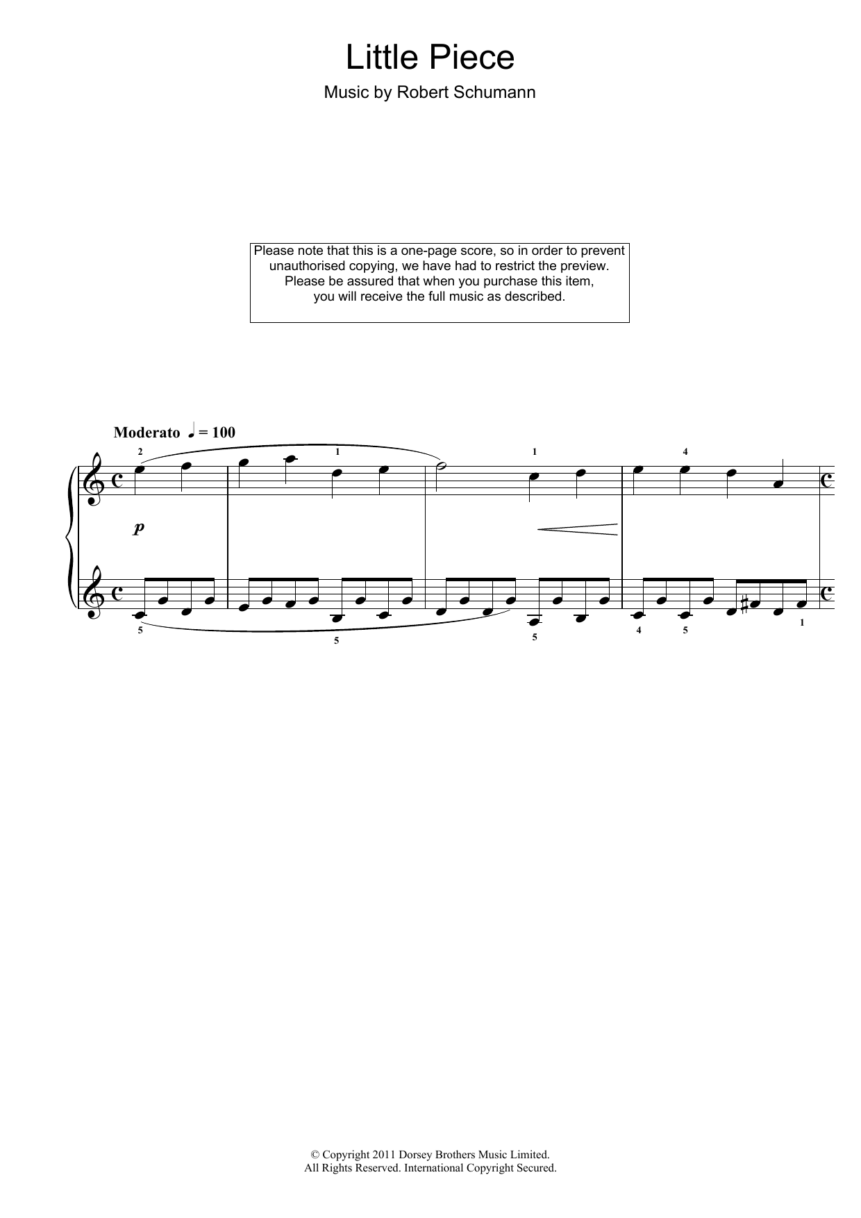 Robert Schumann Little Piece sheet music notes and chords arranged for Educational Piano