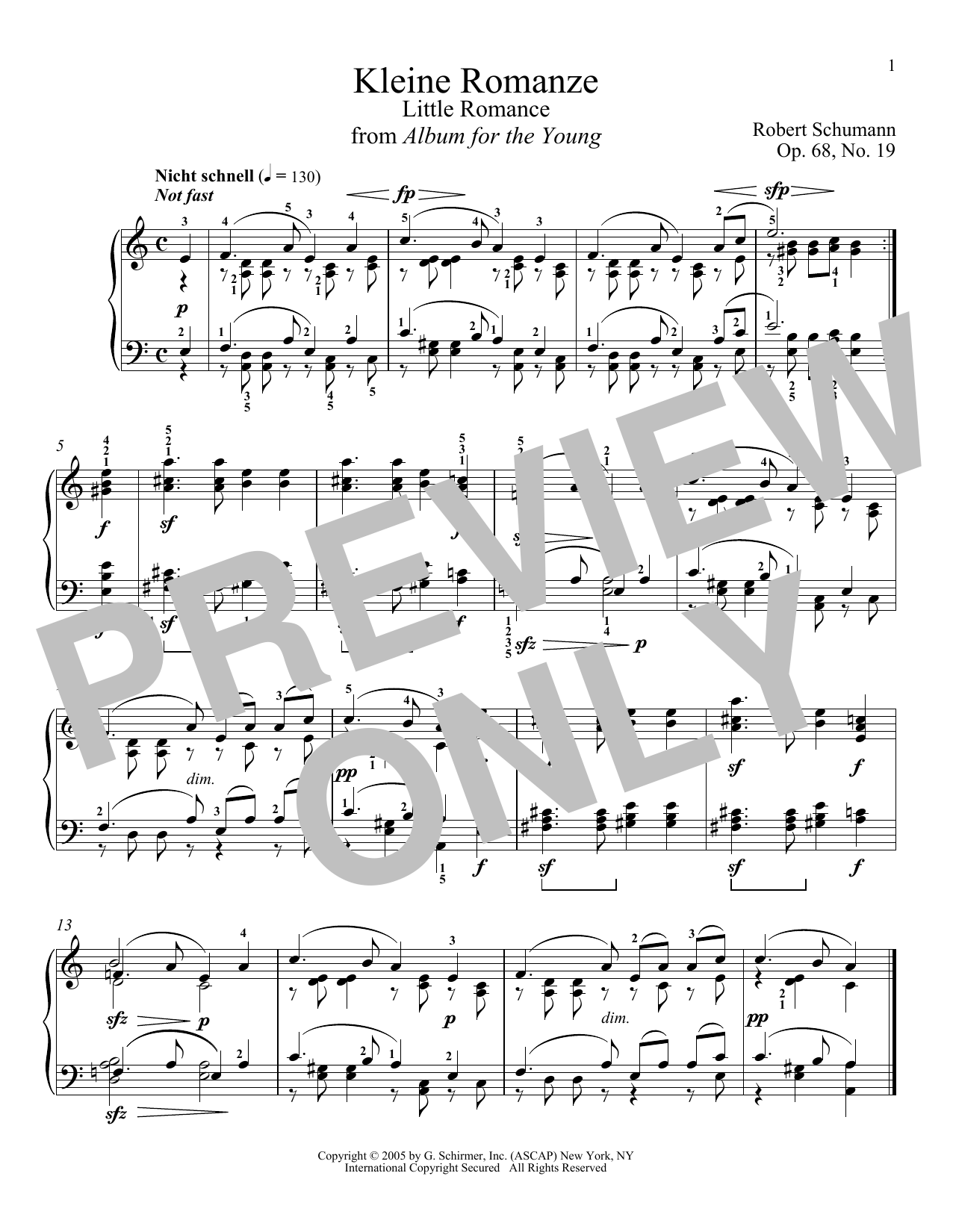 Robert Schumann Little Romance, Op. 68, No. 19 sheet music notes and chords arranged for Piano Solo