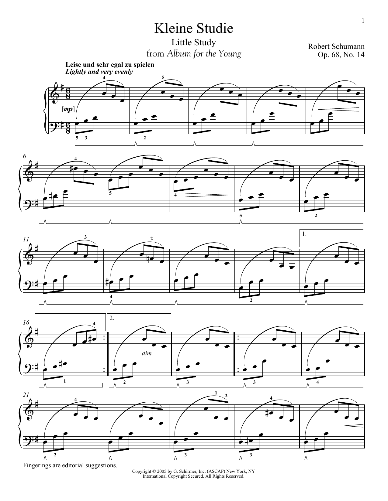 Robert Schumann Little Study, Op. 68, No. 14 (Kleine Studie) sheet music notes and chords arranged for Piano Solo