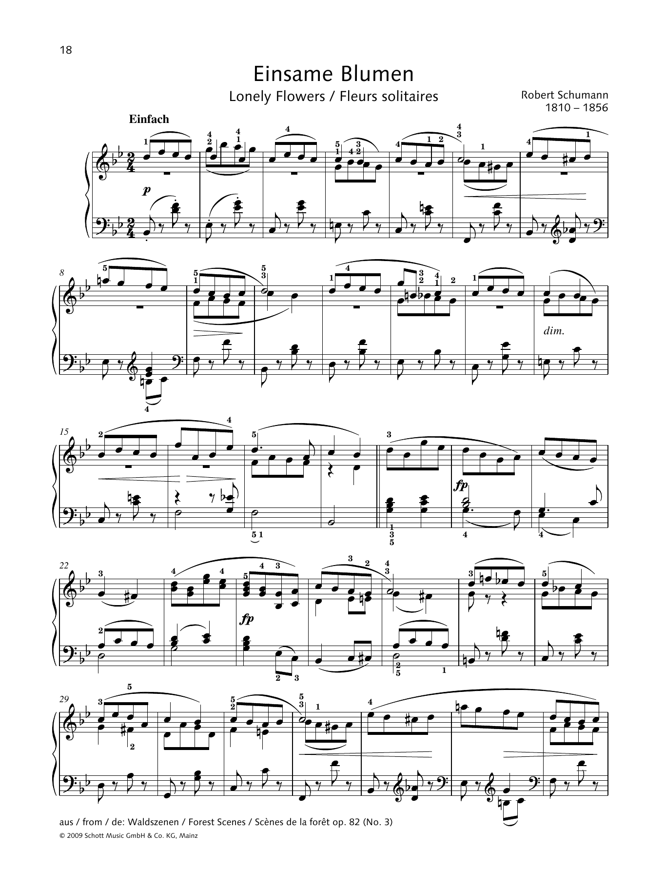 Robert Schumann Lonely Flowers sheet music notes and chords arranged for Piano Solo