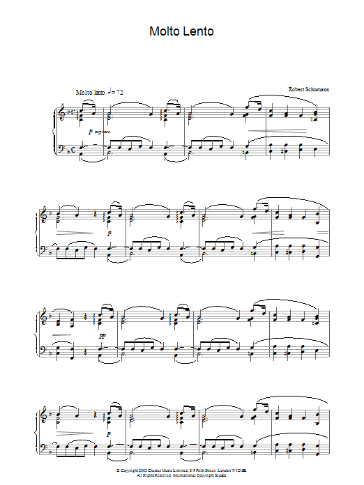 Robert Schumann Molto Lento sheet music notes and chords arranged for Piano Solo