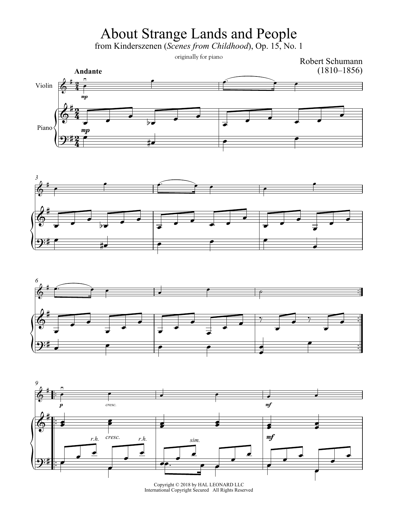 Robert Schumann Of Strange Lands And People, Op. 15, No. 1 sheet music notes and chords arranged for Cello and Piano