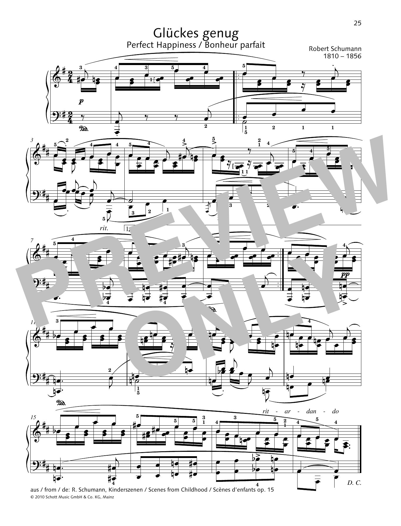Robert Schumann Perfect Happiness sheet music notes and chords arranged for Piano Solo