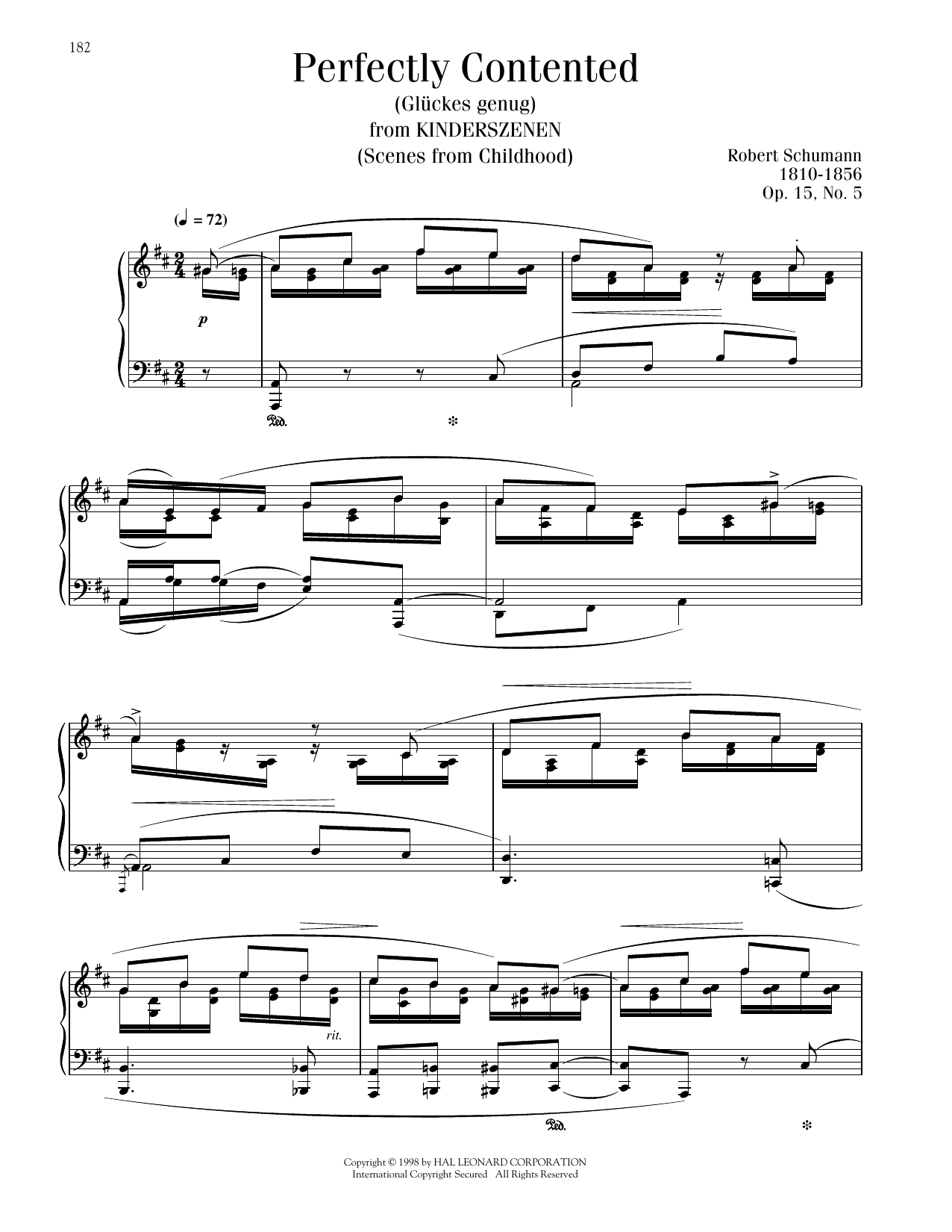 Robert Schumann Perfectly Contented, Op. 15, No. 5 sheet music notes and chords arranged for Piano Solo