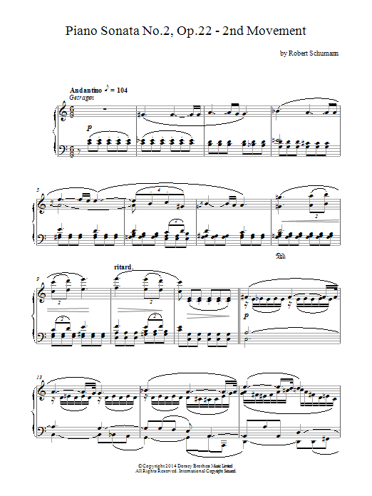 Robert Schumann Piano Sonata No. 2, Op. 22 - 2nd Movement sheet music notes and chords arranged for Piano Solo
