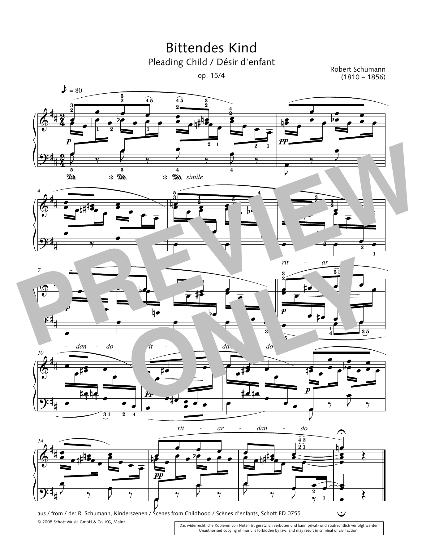 Robert Schumann Pleading Child sheet music notes and chords arranged for Piano Solo