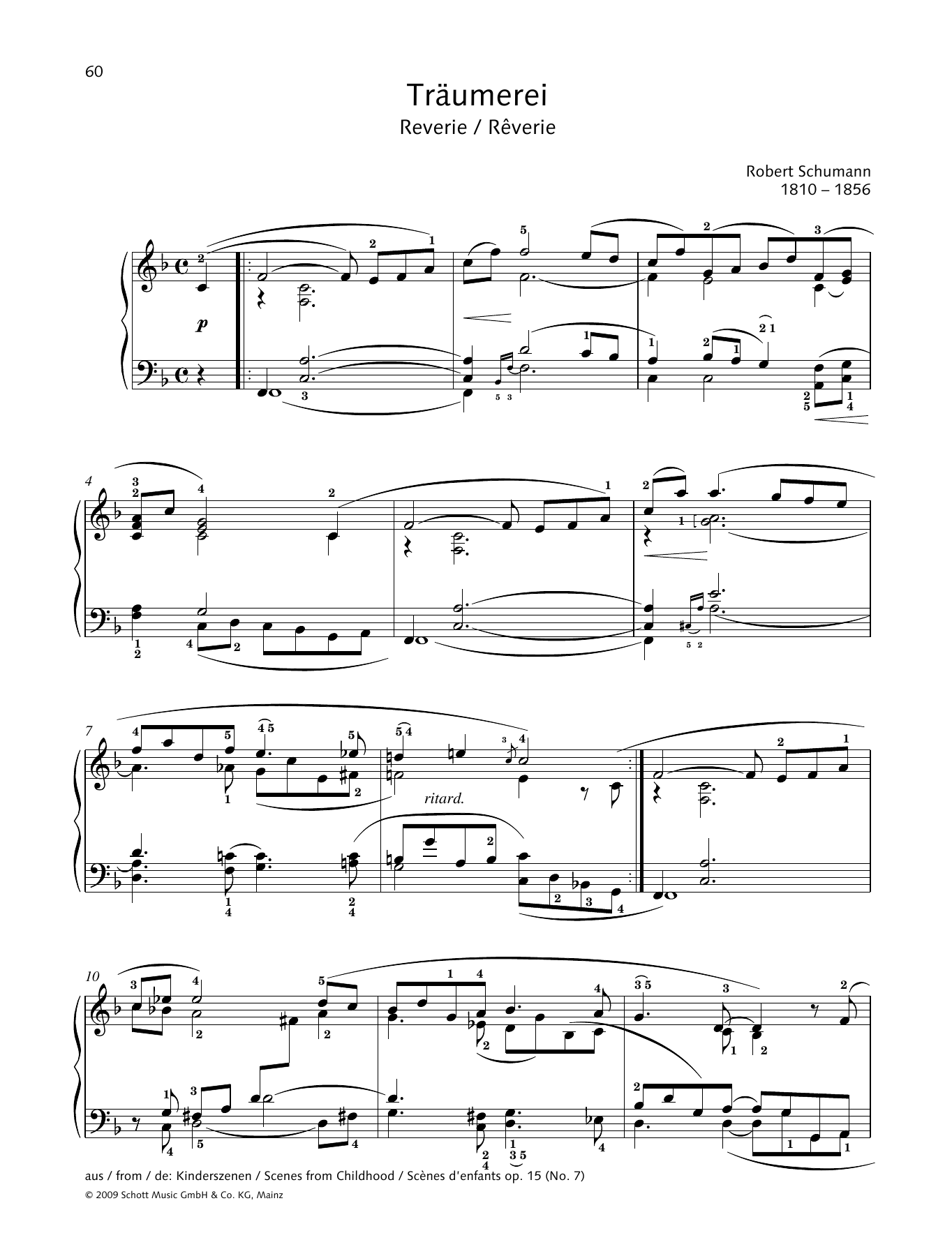 Robert Schumann Reverie sheet music notes and chords arranged for Piano Solo