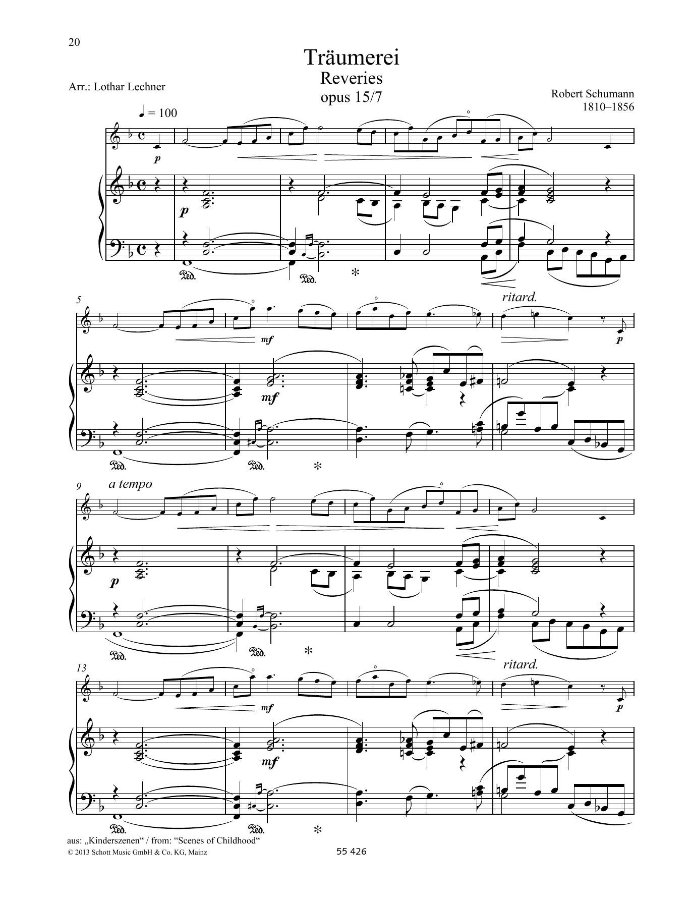 Robert Schumann Rêveries sheet music notes and chords arranged for Brass Solo