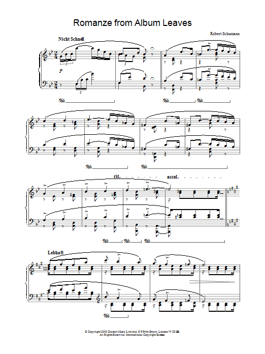 Robert Schumann Romanze from Album Leaves sheet music notes and chords arranged for Piano Solo