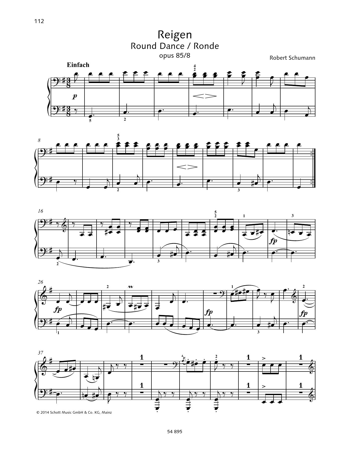 Robert Schumann Round Dance sheet music notes and chords arranged for Piano Duet