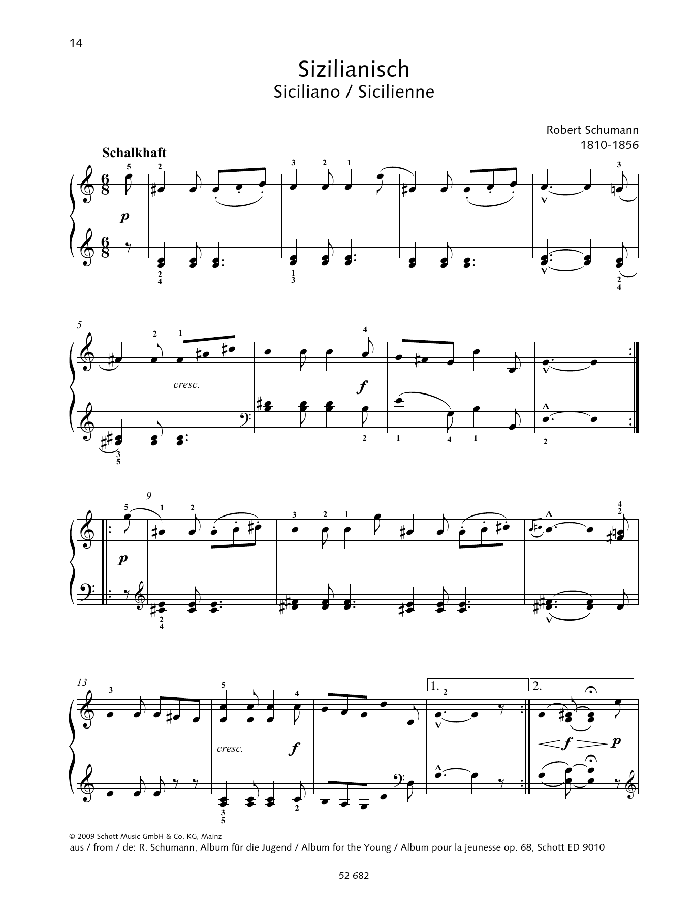 Robert Schumann Siciliano sheet music notes and chords arranged for Piano Solo