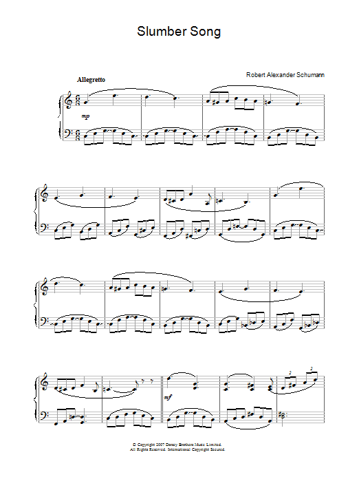 Robert Schumann Slumber Song sheet music notes and chords arranged for Easy Piano