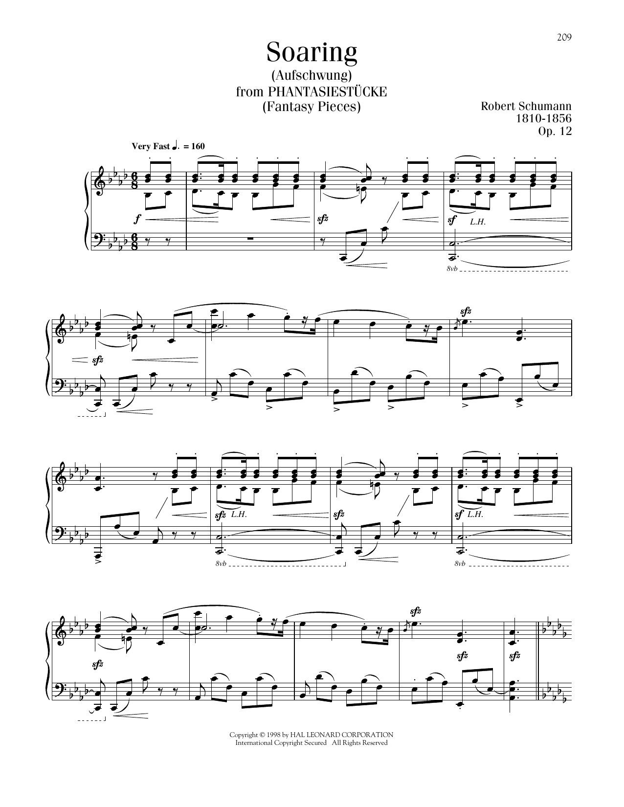 Robert Schumann Soaring (Aufschwung), Op. 12, No. 2 sheet music notes and chords arranged for Piano Solo