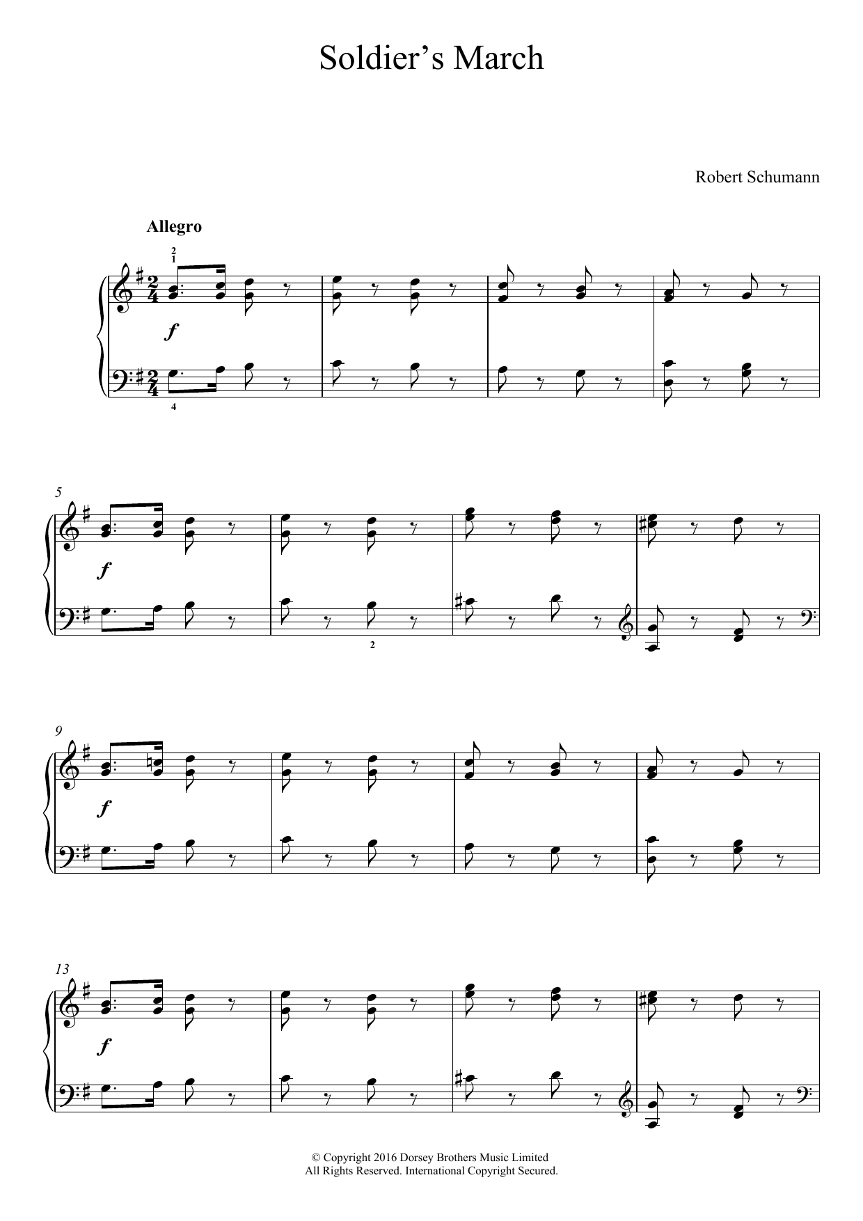 Robert Schumann Soldier's March sheet music notes and chords arranged for Piano Solo