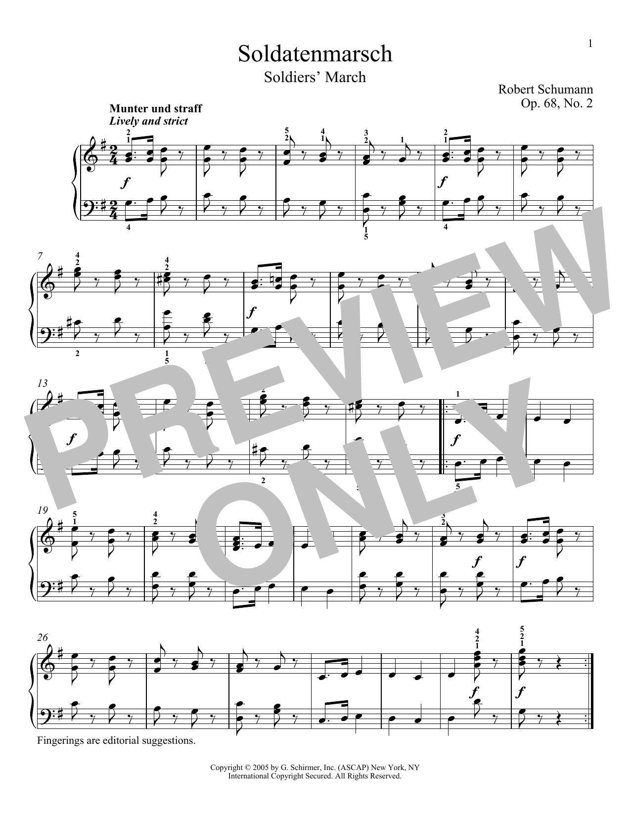 Robert Schumann Soldier's March (Soldatenmarsch), Op. 68, No. 2 sheet music notes and chords arranged for Piano Solo