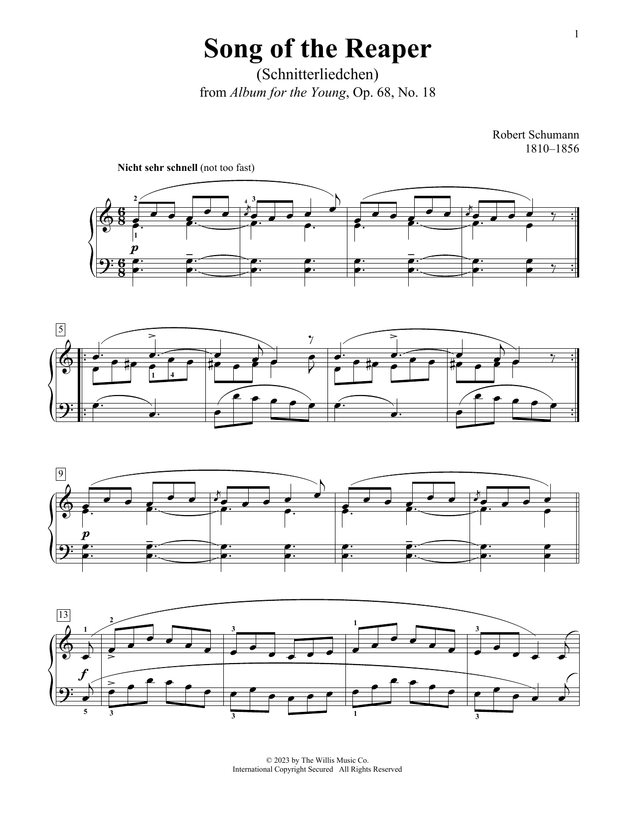 Robert Schumann Song Of The Reaper (Schnetterliedchen), Op. 68, No. 18 sheet music notes and chords arranged for Educational Piano