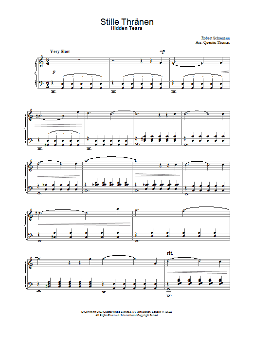 Robert Schumann Stille Tränen sheet music notes and chords arranged for Piano Solo