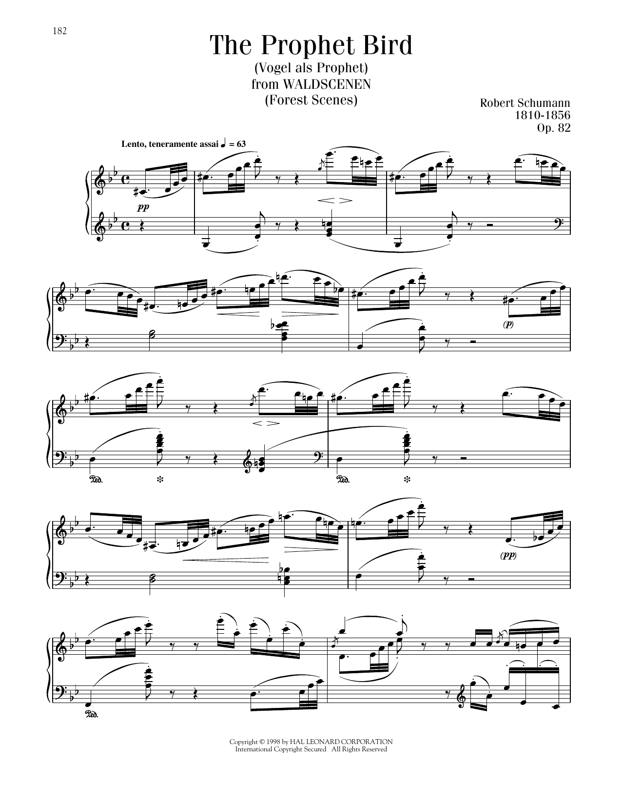Robert Schumann The Bird As Prophet sheet music notes and chords arranged for Piano Solo