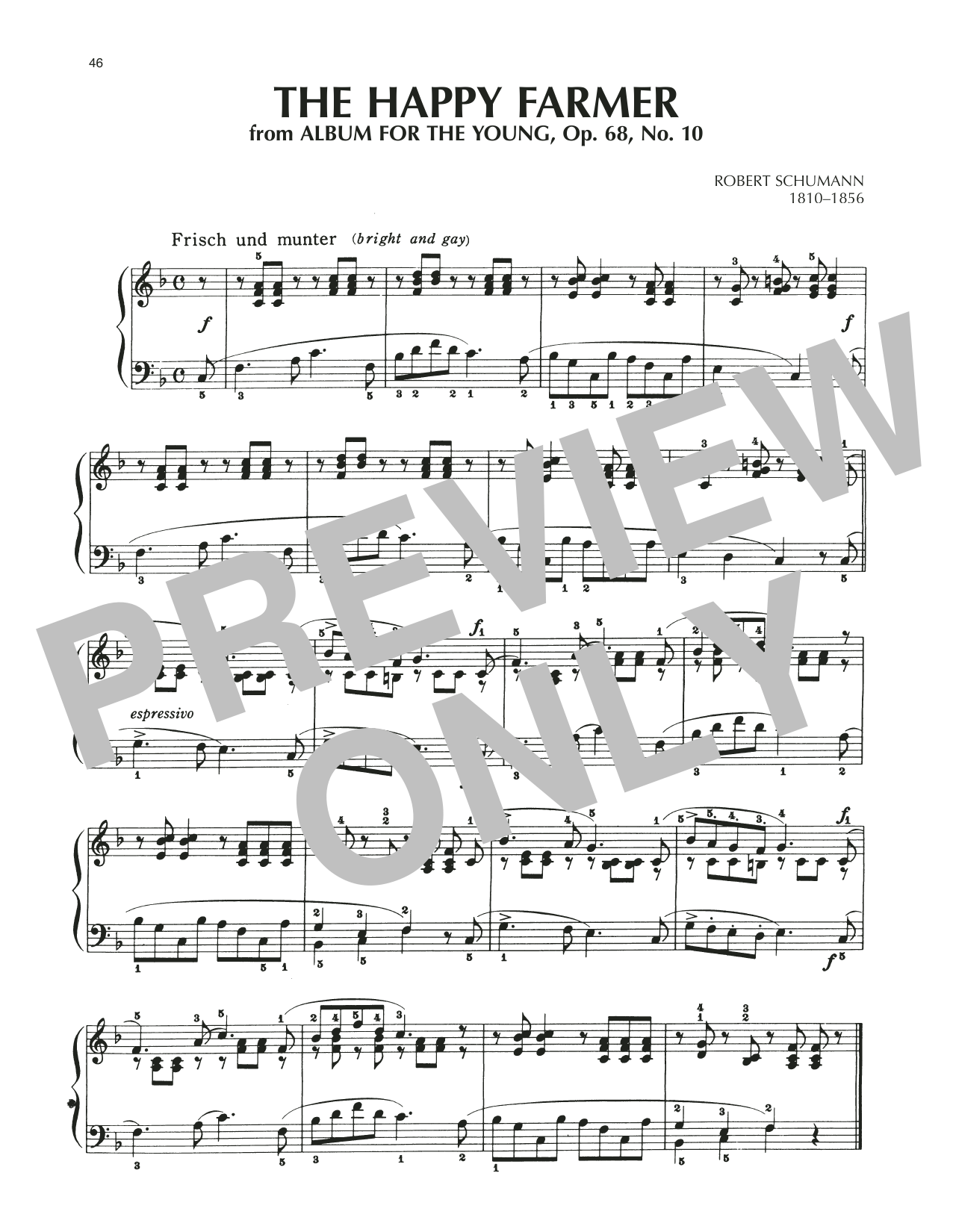 Robert Schumann The Happy Farmer Returning From Work, Op. 68, No. 10 sheet music notes and chords arranged for Piano Solo