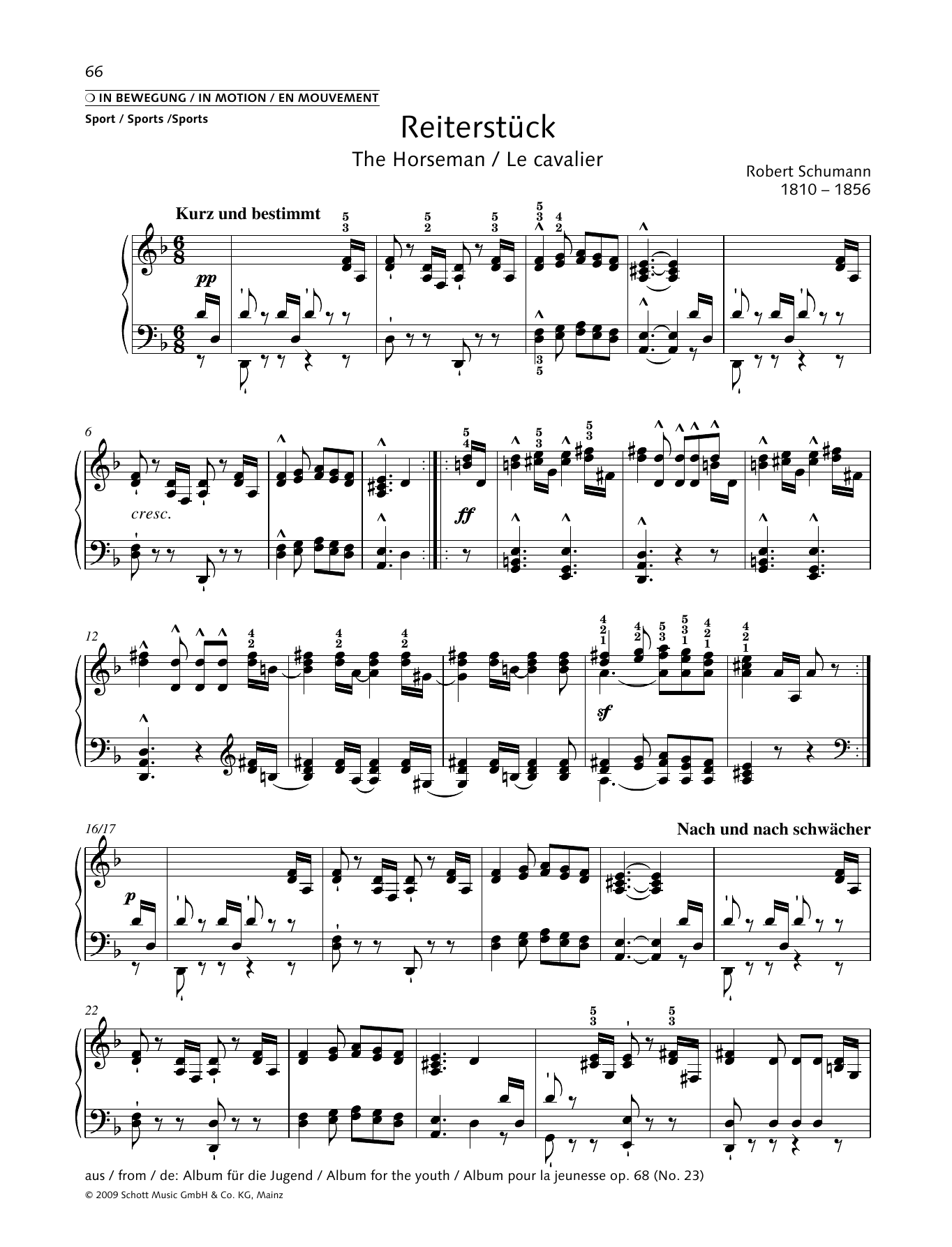 Robert Schumann The Horseman sheet music notes and chords arranged for Piano Solo