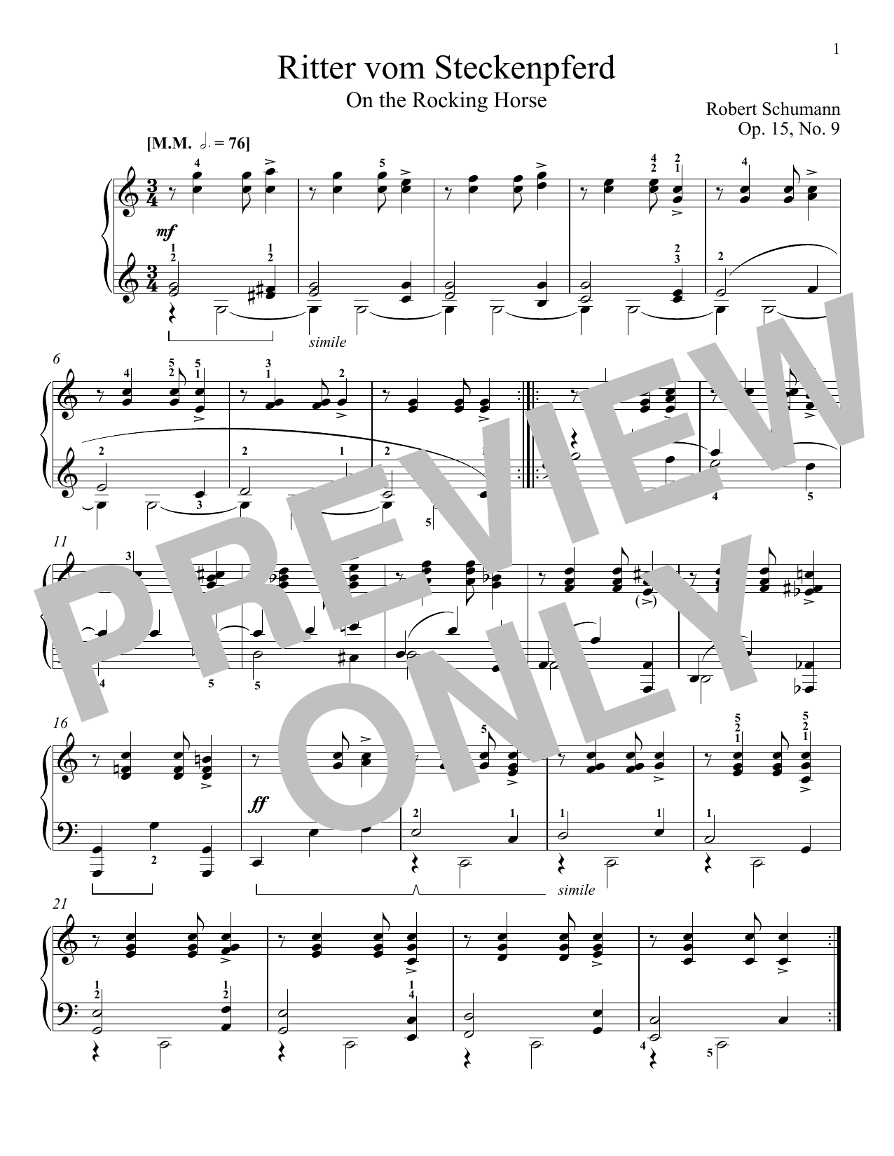 Robert Schumann The Knight Of The Rocking-Horse, Op. 15, No. 9 sheet music notes and chords arranged for Piano Solo