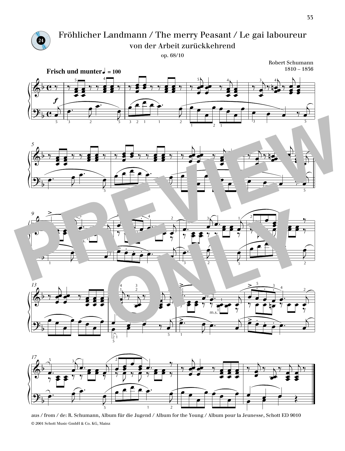 Robert Schumann The Merry Peasant sheet music notes and chords arranged for Piano Solo