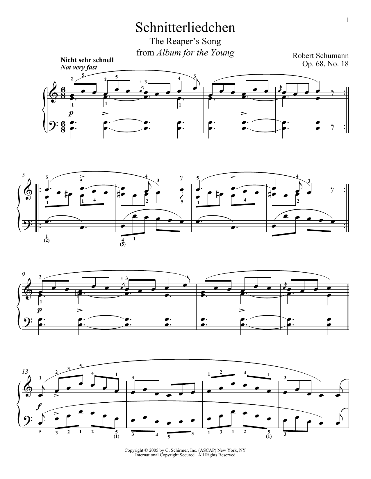Robert Schumann The Reaper's Song, Op. 68, No. 18 (Schnitterliedchen) sheet music notes and chords arranged for Piano Solo