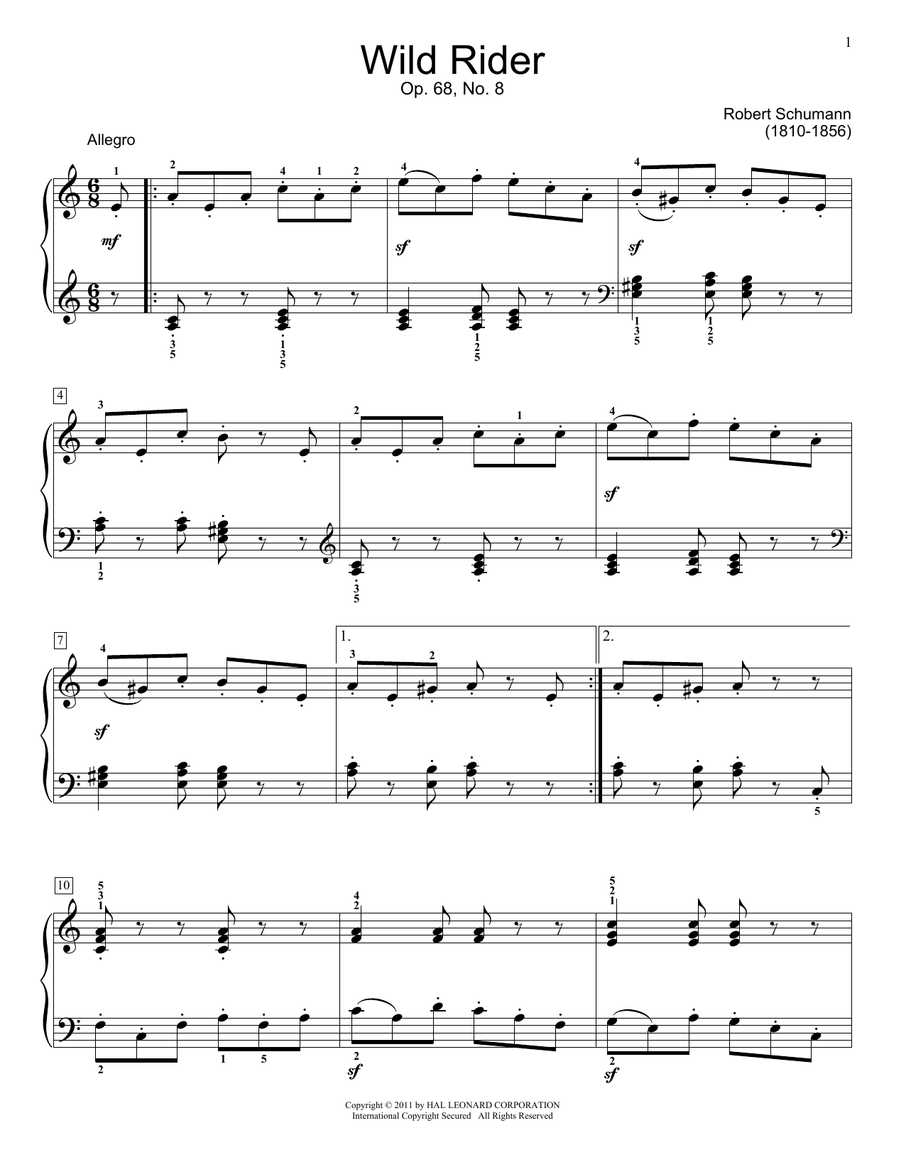 Robert Schumann The Wild Horseman, Op. 68, No. 8 sheet music notes and chords arranged for Banjo Tab
