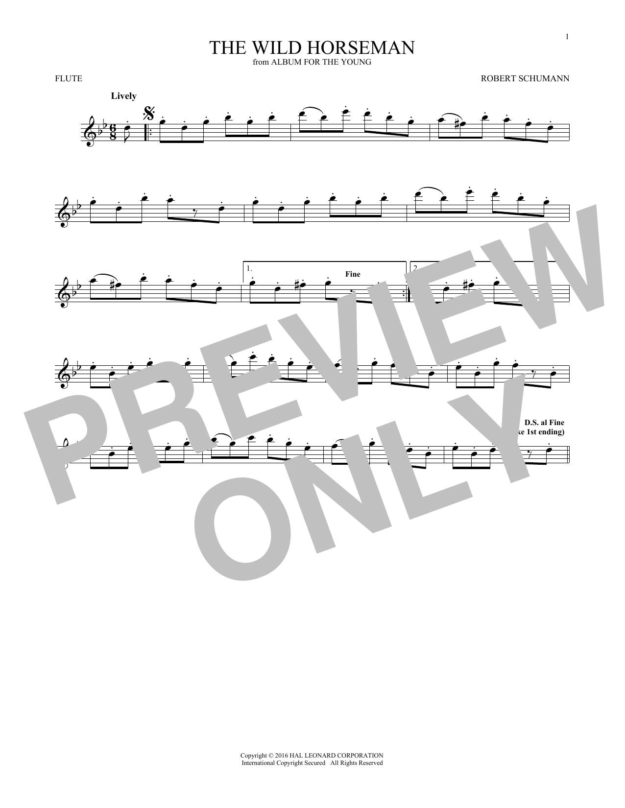 Robert Schumann The Wild Horseman (Wilder Reiter), Op. 68, No. 8 sheet music notes and chords arranged for Flute Solo