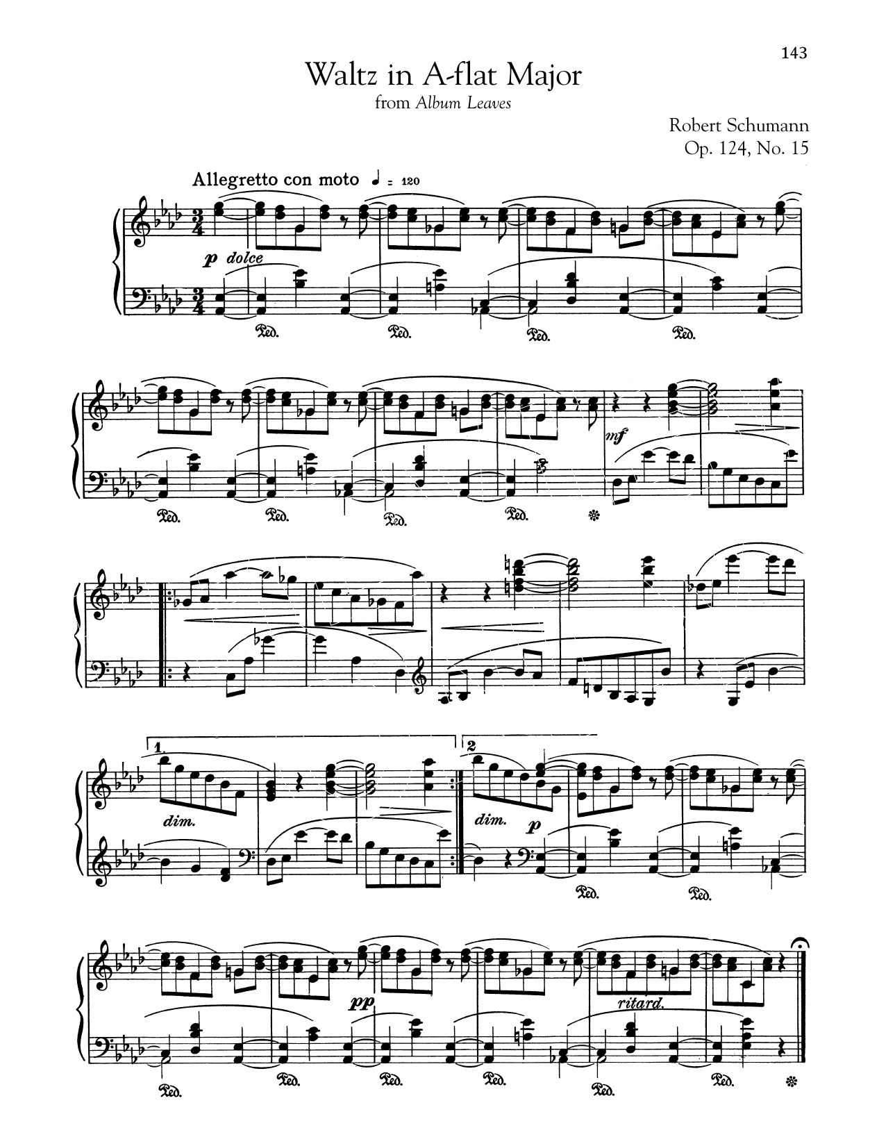 Robert Schumann Waltz In A-Flat Major sheet music notes and chords arranged for Piano Solo