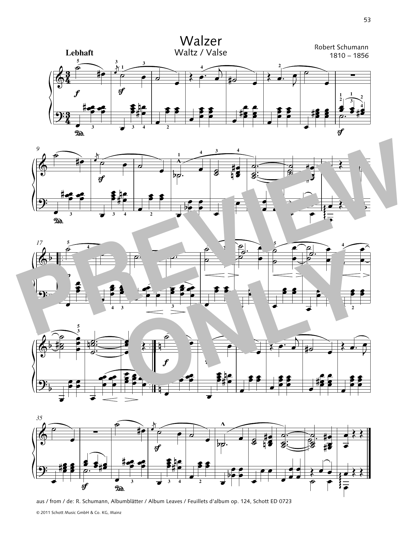 Robert Schumann Waltz sheet music notes and chords arranged for Piano Solo