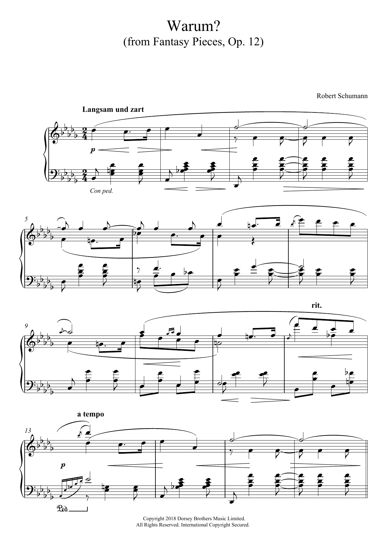 Robert Schumann Warum? (From Fantasy Pieces Op. 12) sheet music notes and chords arranged for Piano Solo