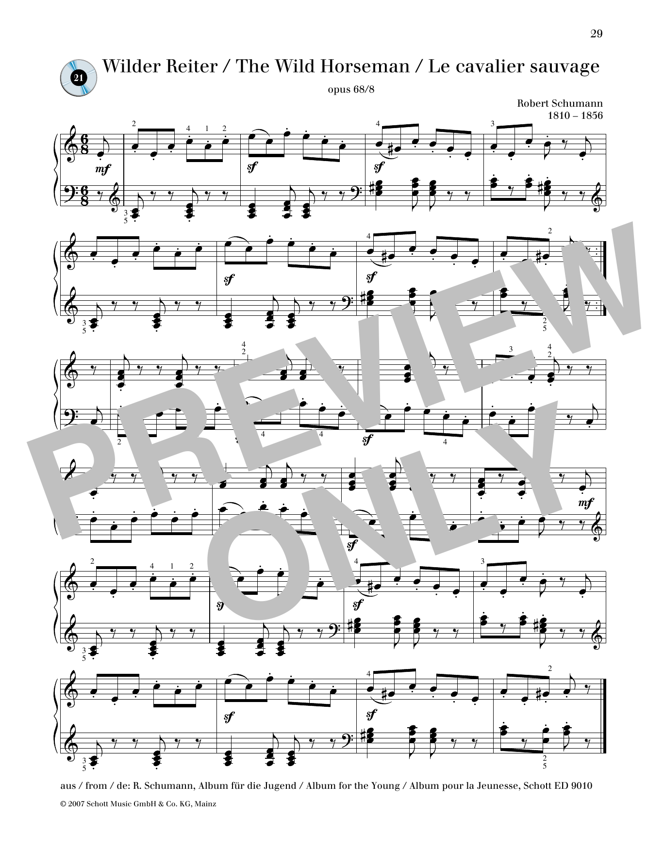 Robert Schumann Wild Horseman sheet music notes and chords arranged for Piano Solo