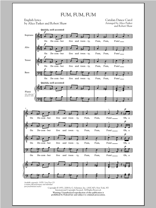 Robert Shaw Fum, Fum, Fum sheet music notes and chords arranged for SATB Choir