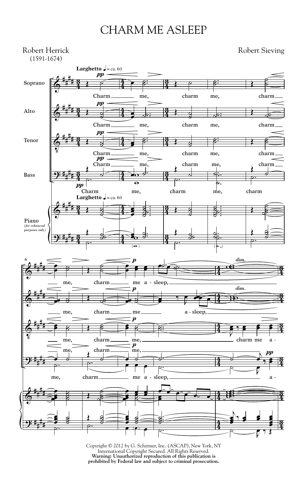 Robert Sieving Charm Me Asleep sheet music notes and chords arranged for SATB Choir