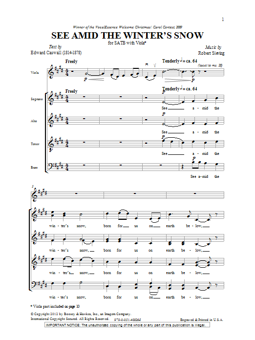 Robert Sieving See Amid The Winter's Snow sheet music notes and chords arranged for SATB Choir