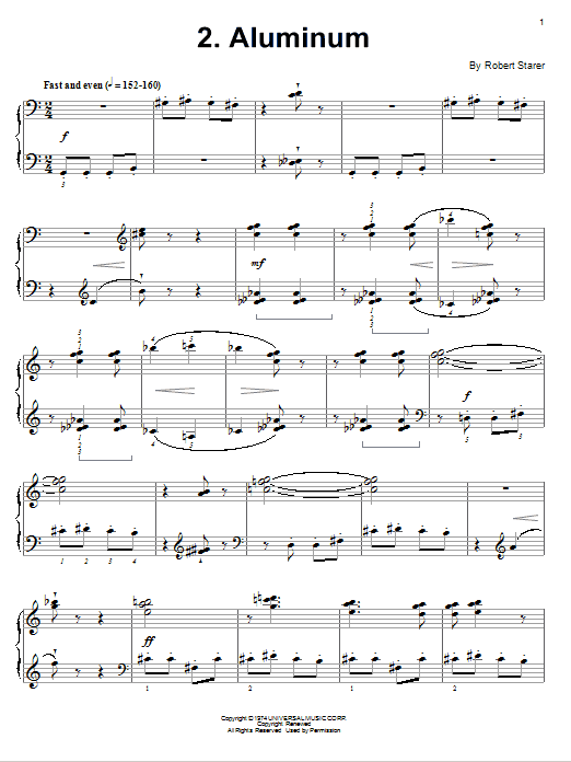 Robert Starer Aluminum sheet music notes and chords arranged for Piano Solo