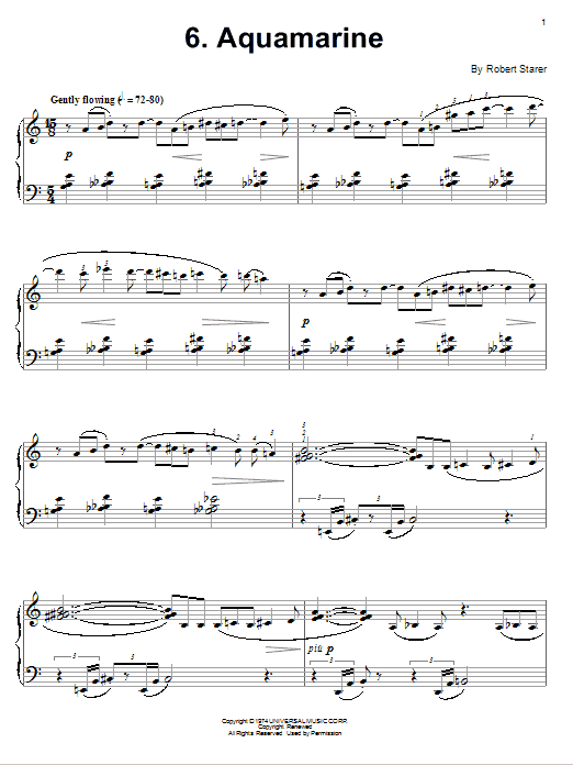 Robert Starer Aquamarine sheet music notes and chords arranged for Piano Solo