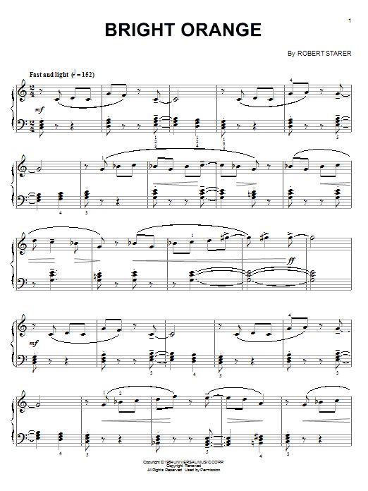 Robert Starer Bright Orange sheet music notes and chords arranged for Piano Solo