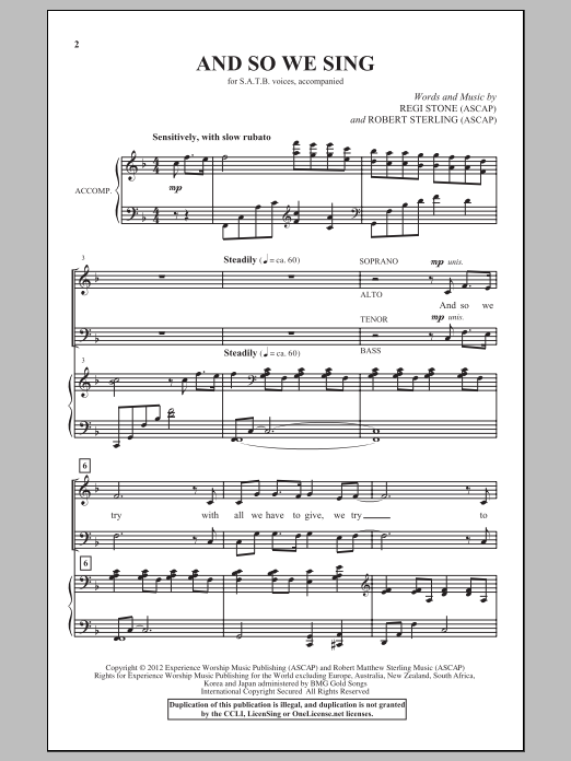 Robert Sterling And So We Sing sheet music notes and chords arranged for SATB Choir