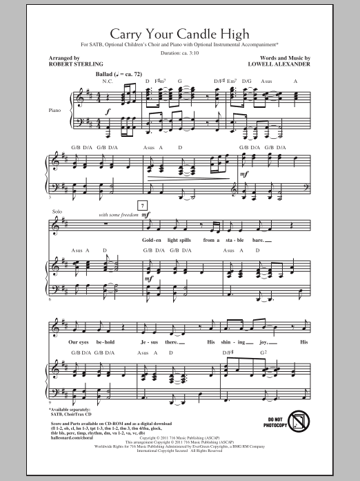 Robert Sterling Carry Your Candle High sheet music notes and chords arranged for SATB Choir