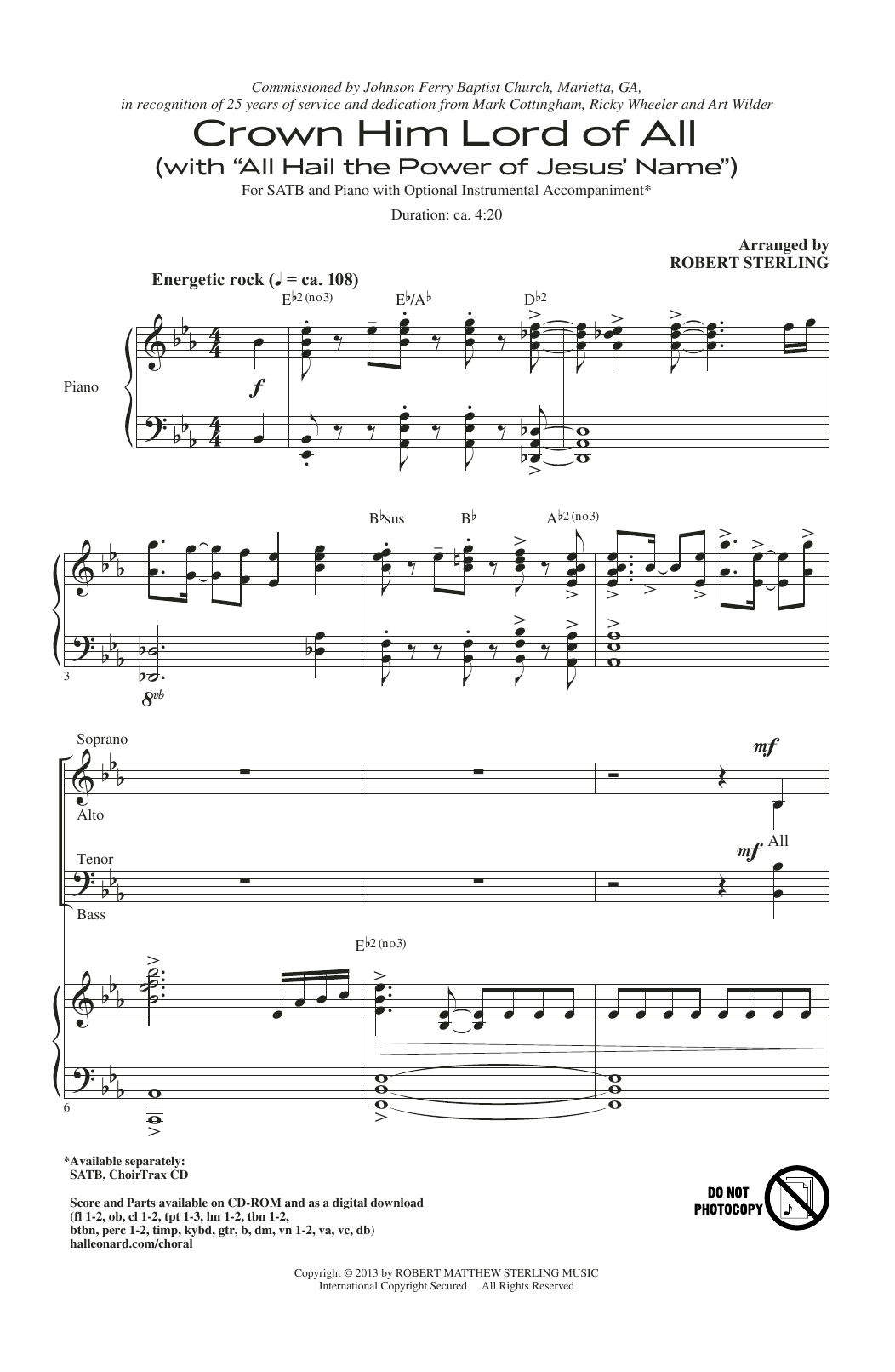 Robert Sterling Crown Him Lord Of All (with All Hail The Power Of Jesus' Name) sheet music notes and chords arranged for SATB Choir