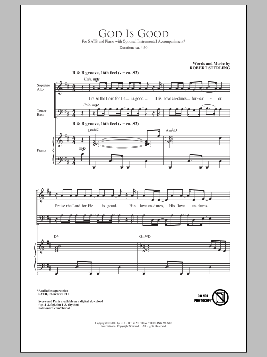 Robert Sterling God Is Good sheet music notes and chords arranged for SATB Choir