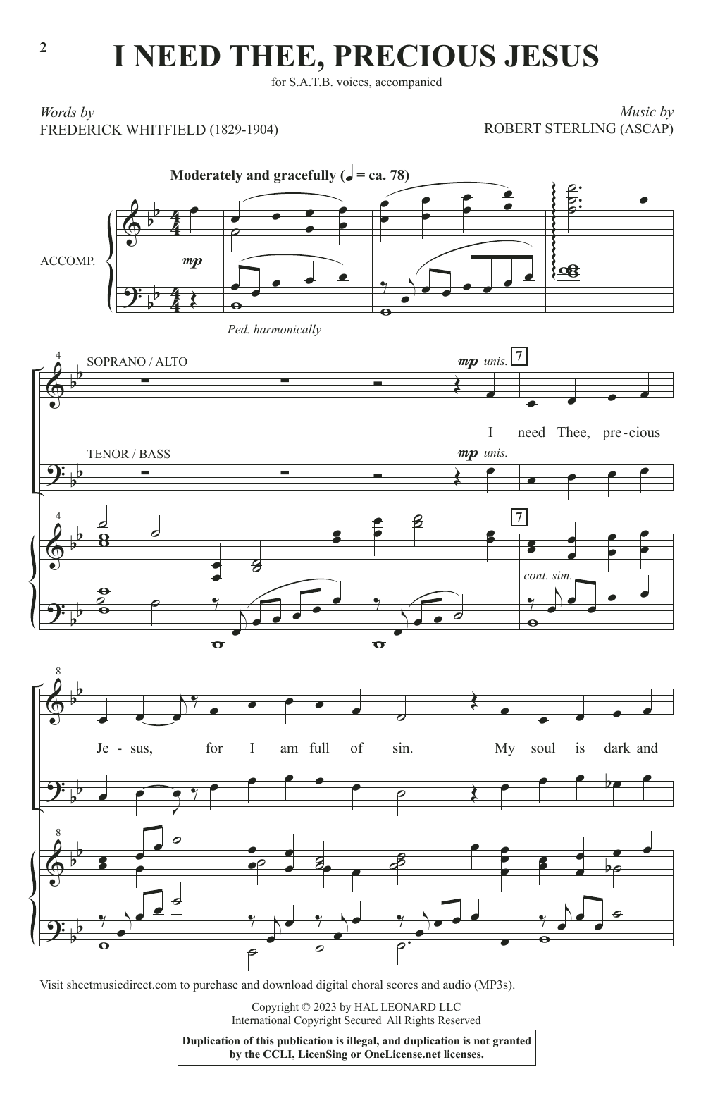Robert Sterling I Need Thee, Precious Jesus sheet music notes and chords arranged for SATB Choir