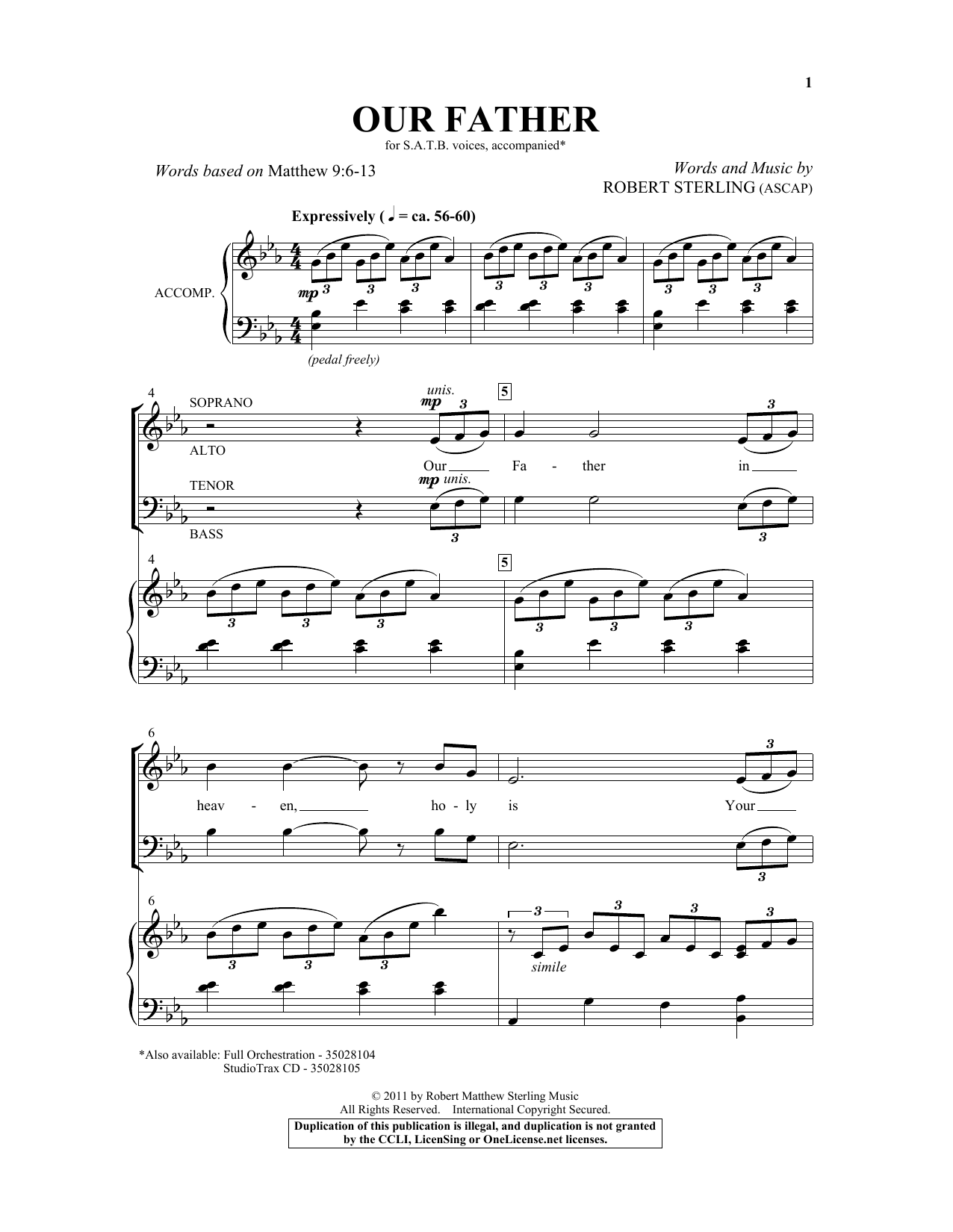 Robert Sterling Our Father sheet music notes and chords arranged for SATB Choir