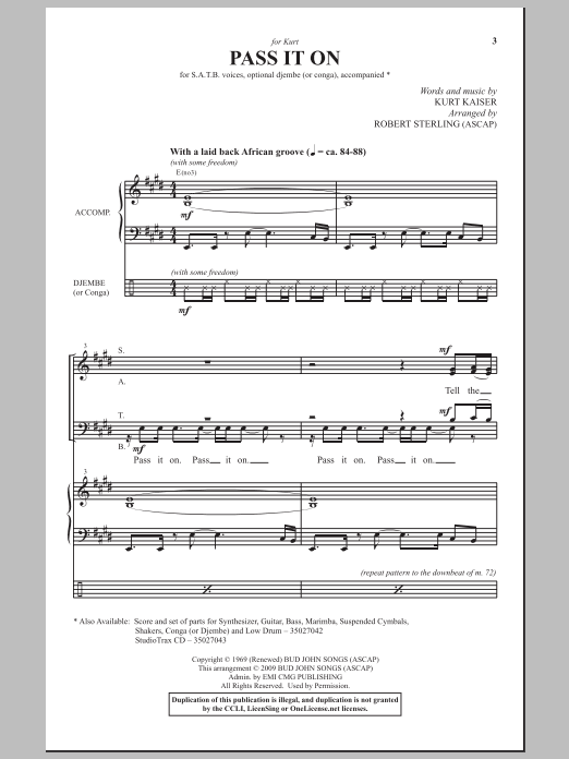 Robert Sterling Pass It On sheet music notes and chords arranged for SATB Choir
