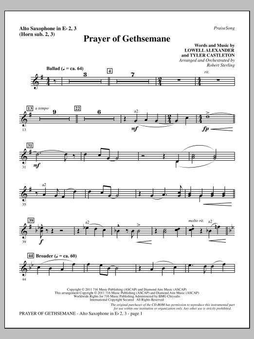 Robert Sterling Prayer Of Gethsemane - Alto Sax 2-3 (sub. Horn 2-3) sheet music notes and chords arranged for Choir Instrumental Pak