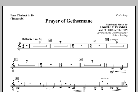 Robert Sterling Prayer Of Gethsemane - Bass Clarinet (sub. Tuba) sheet music notes and chords arranged for Choir Instrumental Pak