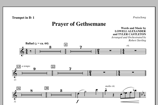 Robert Sterling Prayer Of Gethsemane - Bb Trumpet 1 sheet music notes and chords arranged for Choir Instrumental Pak